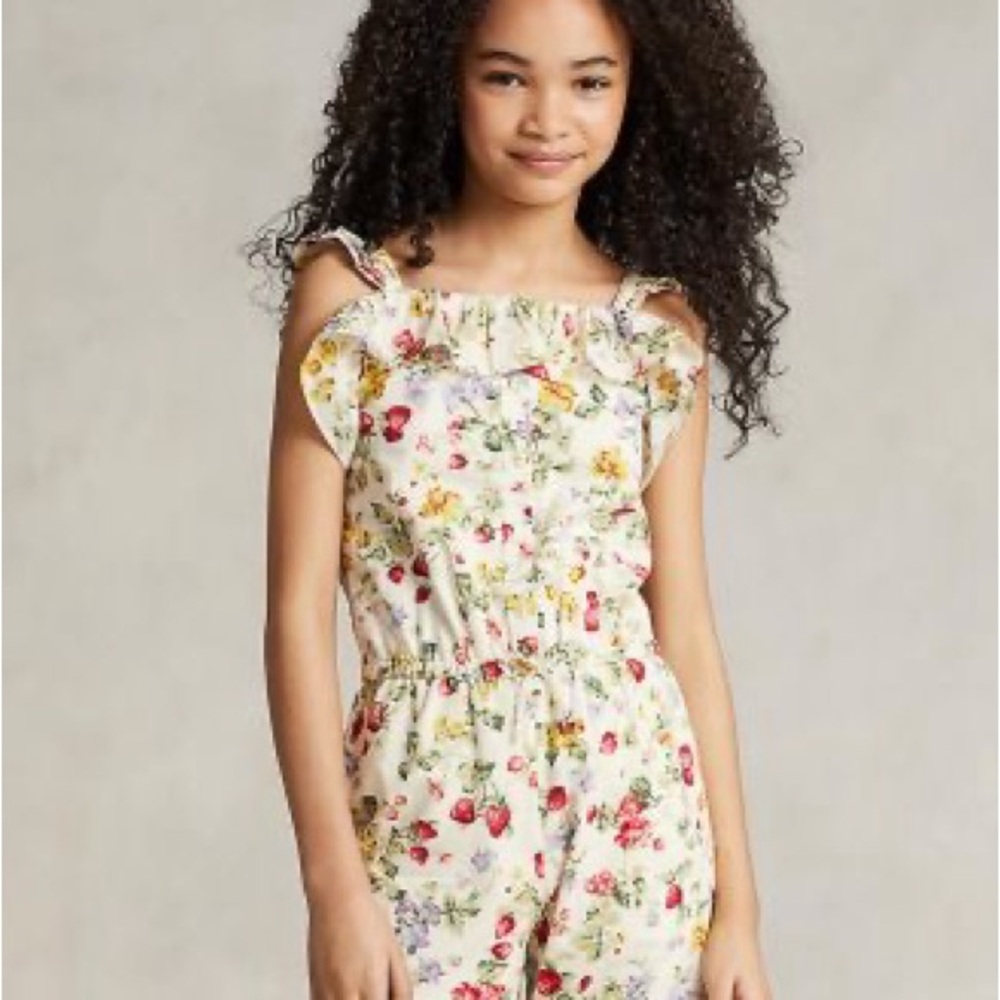 Polo Ralph Lauren floral smocked cotton batiste jumpsuit with strawberry print